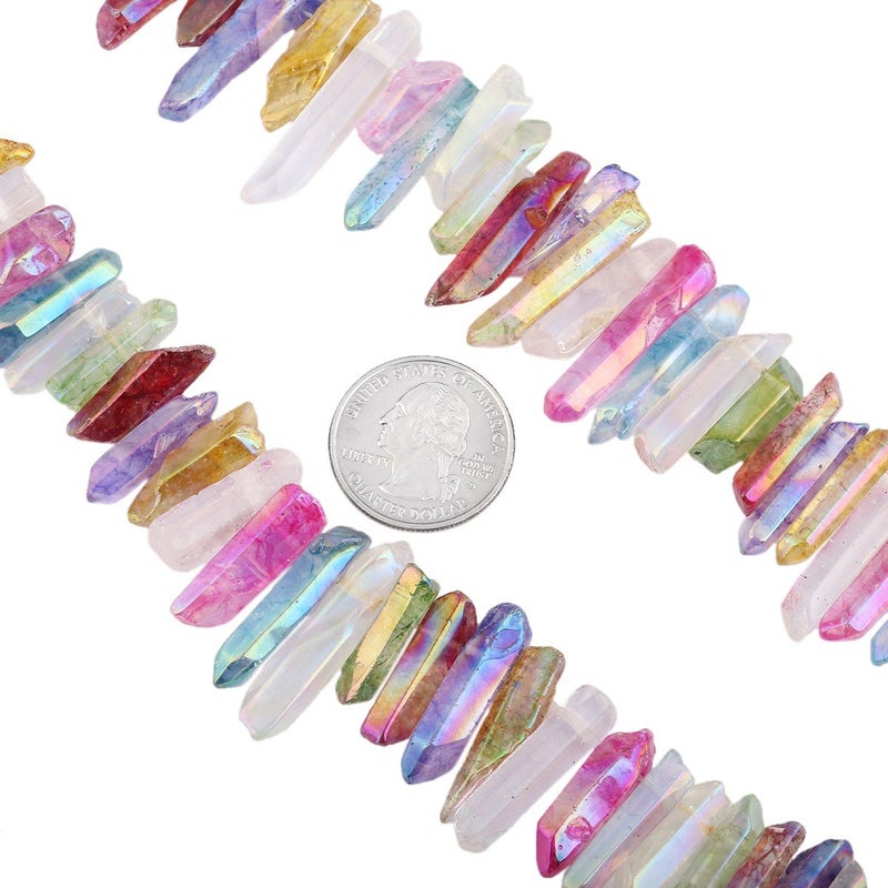 SUNYIK Multicolor Titanium Coated Crystal Points Quartz Sticks Spikes Point Beads 15 inch Strand Drilled - Image 4